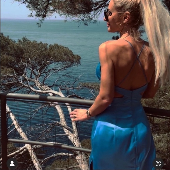 ZARA Satin Effect Cut Out Midi In Blue - Picture 13 of 17